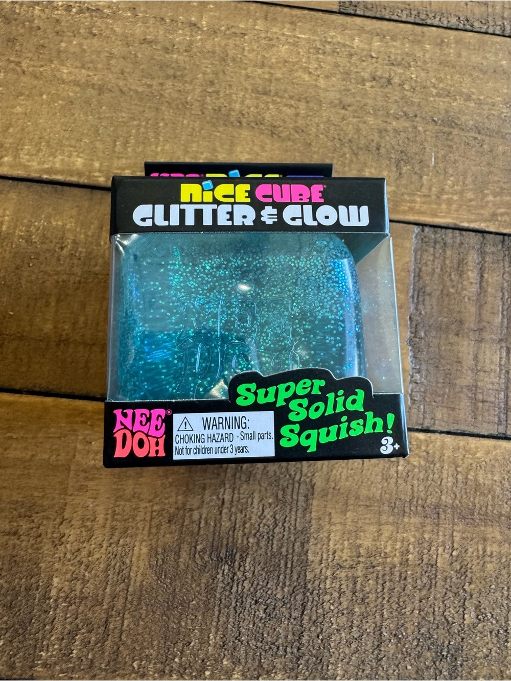 Nee Doh Nice Cube Glitter & Glow Super Solid Squish - blue